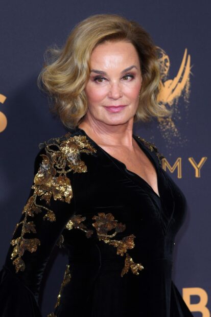 Jessica Lange wears a black dress with gold floral embroidery at an event, HD Desktop Wallpaper