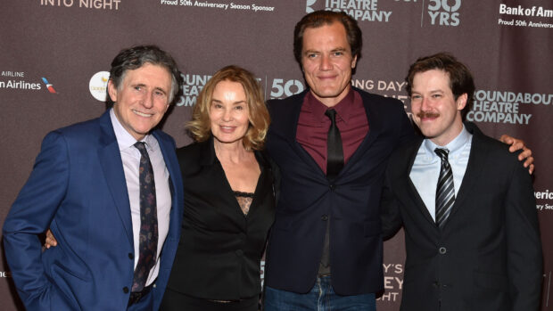 Jessica Lange appears with three men in suits at a theater event, HD Desktop Wallpaper