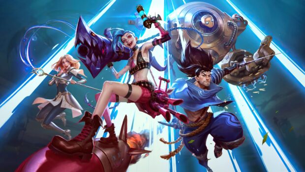 Jinx Lol wallpapers featuring characters in an intense battle scene, 4K Desktop Wallpaper