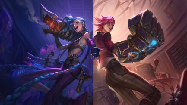 Jinx Lol Wallpapers with Vi showing their vibrant personalities and powerful weapons, 2K Desktop Wallpaper