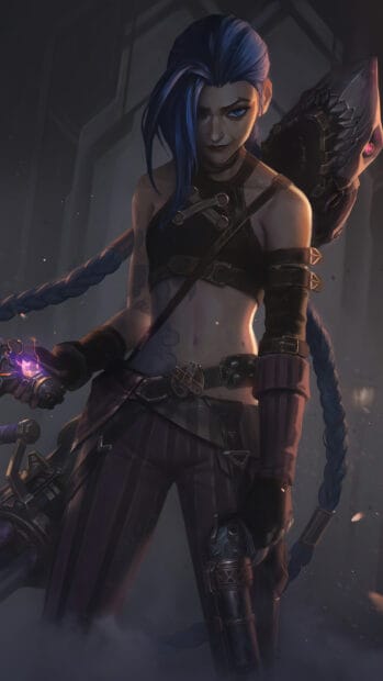 Jinx Lol Wallpapers shows a confident character holding weapons in a mysterious environment, HD Phone Wallpaper