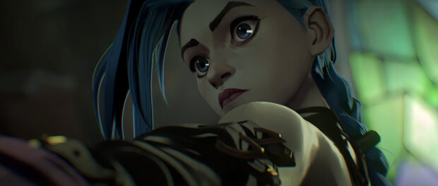 A close up of Jinx showing intense emotions with detailed facial features in the artwork, 4K Desktop Wallpaper