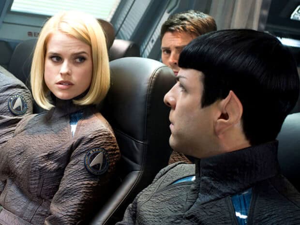 Jj Abrams scene featuring actors in Star Trek uniforms seated inside a spaceship, HD Desktop Wallpaper
