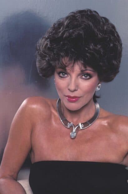 Joan Collins wallpapers showing a close up of a woman with curly hair and elegant jewelry, HD Phone Wallpaper