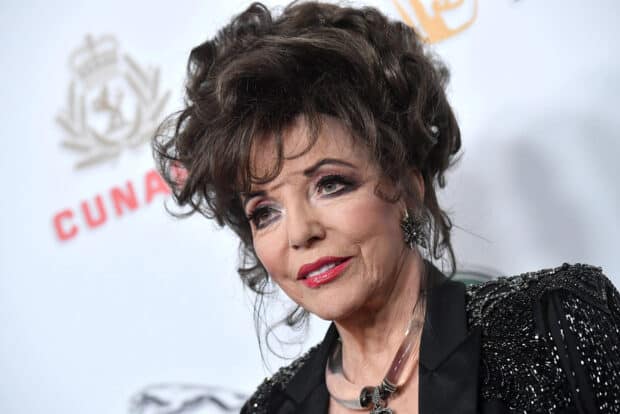 Joan Collins wallpapers show her in a stylish black outfit at an event, HD Desktop Wallpaper