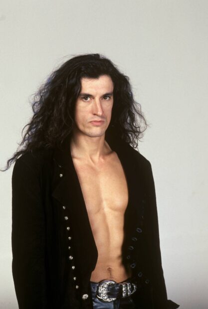 Joe Perry stands shirtless wearing a black jacket and belt, HD Desktop Wallpaper