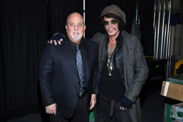 Joe Perry with a man in a suit backstage at an event, HD Desktop Wallpaper