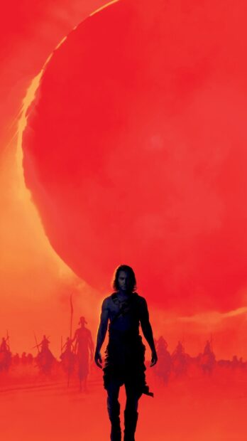 John Carter Wallpapers features a warrior figure shadowed by a large red planet, 2K Phone Wallpaper