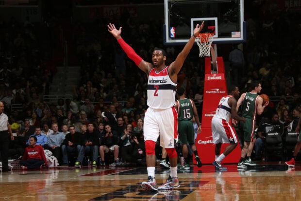 John Wall celebrating on the basketball court during a game, 2K Desktop Wallpaper