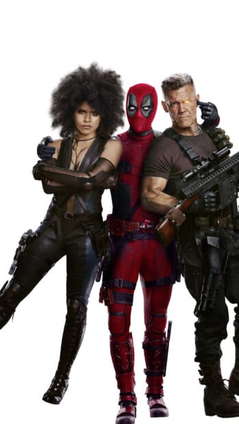 Josh Brolin stands with Deadpool and two other characters in action gear, HD Mobile Wallpaper