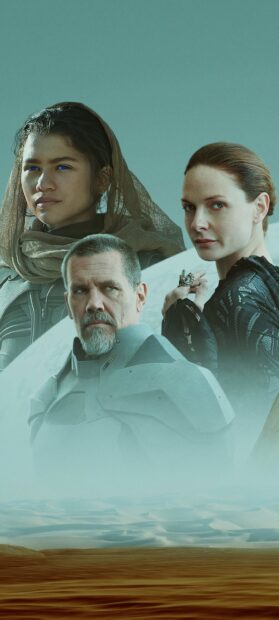 Josh Brolin with two actors in a desert setting from a sci fi story, 2K Phone Wallpaper