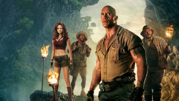Characters face dangers in Jumanji The Next Level adventure, 2K PC Wallpaper