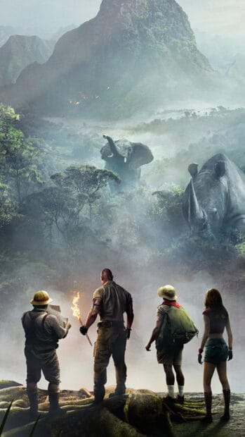 Four characters explore a jungle with wild animals in Jumanji The Next Level, HD Phone Wallpaper