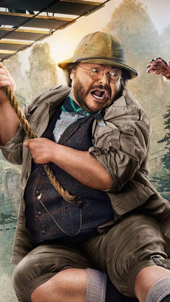 A character from Jumanji The Next Level is holding a rope and looking shocked during an adventure, HD Mobile Wallpaper