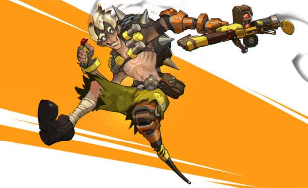 Junkrat wallpapers showing an animated character with explosive gear, HD Desktop Wallpaper