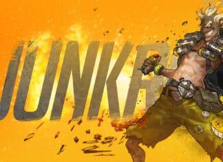 Junkrat is posing with explosives and a fiery background, HD Desktop Wallpaper