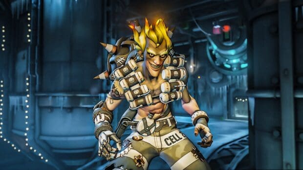 Junkrat is shown in an industrial setting ready for action, HD Desktop Wallpaper
