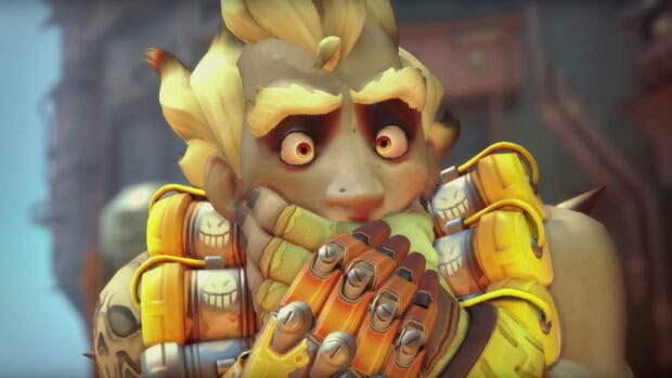 Junkrat shows a surprised expression with hands covering his mouth, HD Desktop Wallpaper
