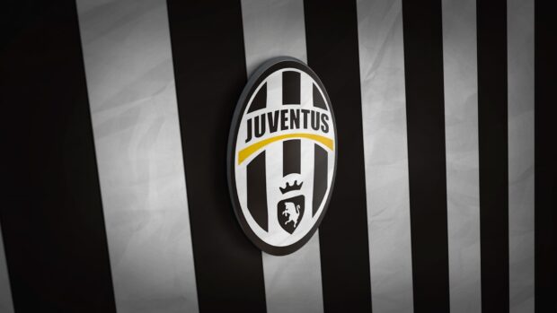 The Juventus Football Club emblem is displayed on a black and white striped design, HD Desktop Wallpaper