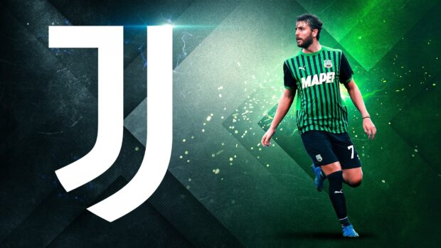 A soccer player in action with the Juventus Football Club logo in the background, HD Desktop Wallpaper