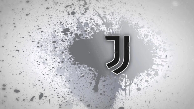 The Juventus Football Club logo is shown with a splattered paint effect, HD Desktop Wallpaper