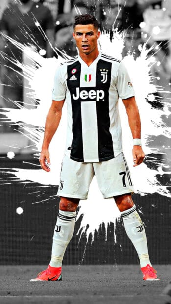 Cristiano Ronaldo stands confidently in his Juventus kit during a match, 2K Mobile Wallpaper