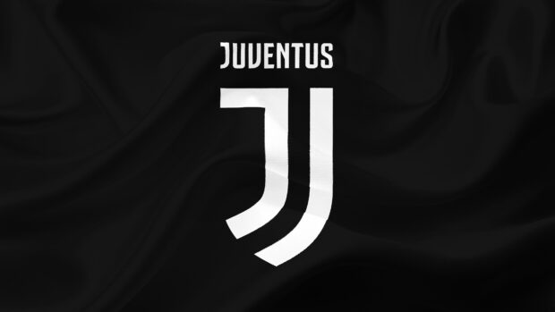 The Juventus logo in white is displayed on a black fabric background, 4K Desktop Wallpaper