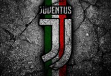 The Juventus logo is displayed on a cracked concrete background with Italian flag colors, HD Desktop Wallpaper