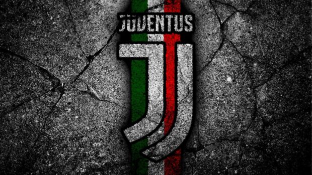 The Juventus logo is displayed on a cracked concrete background with Italian flag colors, HD Desktop Wallpaper