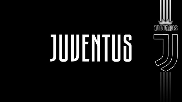 The image shows the Juventus logo with a black background and white text, HD Desktop Wallpaper