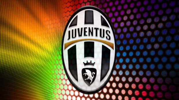 The Juventus logo is displayed against a vibrant background with abstract dots and colors, 2K Desktop Wallpaper