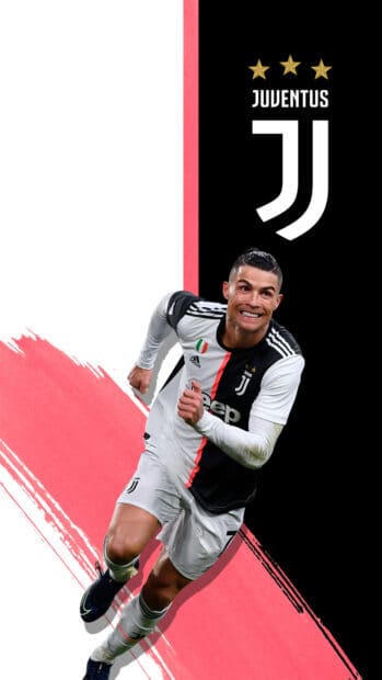 A Juventus player running with determination and Juventus logo behind, HD Mobile Wallpaper