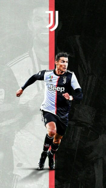 A Juventus Football Club player is running on the field with the club logo in the background, HD Mobile Wallpaper