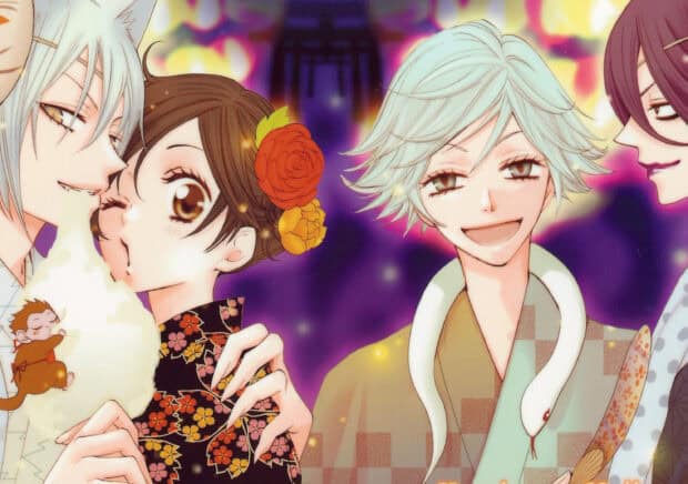 A group of Kamisama Wallpapers characters wearing traditional attire at a colorful festival, 2K Desktop Wallpaper