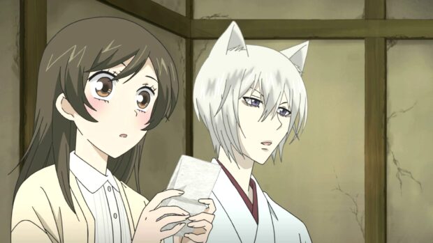 A girl and a white haired character with fox ears are holding an envelope in a traditional room in Kamisama Wallpapers, HD Desktop Wallpaper
