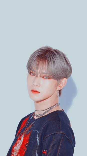 A close up portrait of Kang Yeo Sang wearing a blue and red sweater and silver chain accessories, 2K Phone Wallpaper