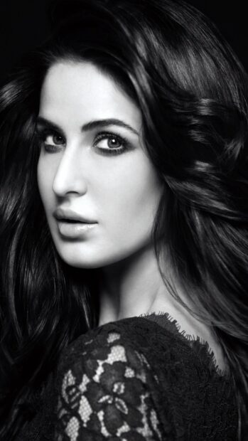 A close up black and white portrait of Katrina Kaif showcasing her elegant expression, HD Mobile Wallpaper