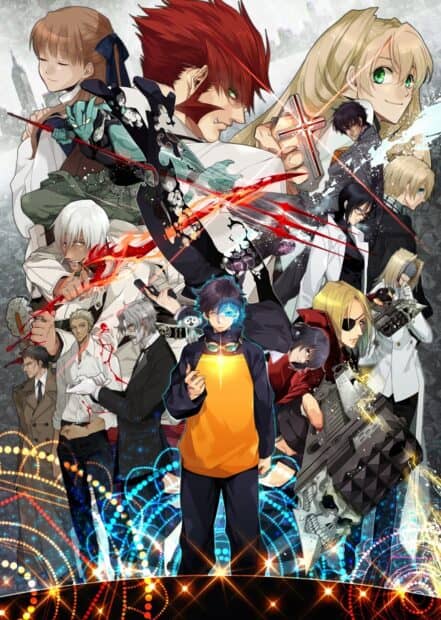 The Kekkai Sensen characters stand together with glowing powers and intense expressions, HD Mobile Wallpaper