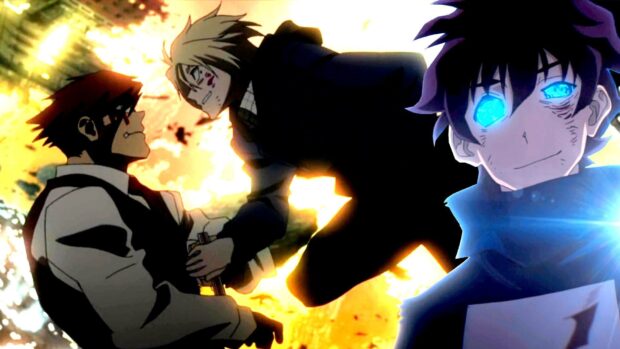 The image shows an intense battle scene from Kekkai Sensen with characters in action, HD Desktop Wallpaper