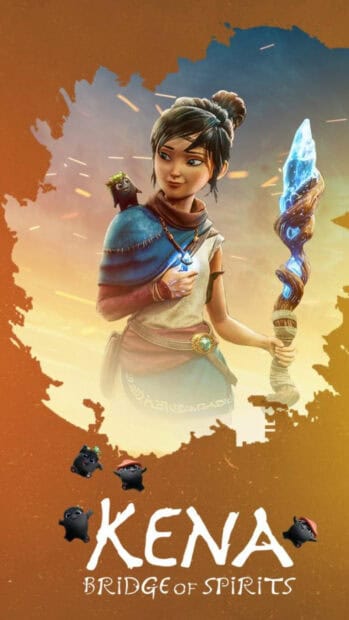 The Kena Bridge Of Spirits character holds a glowing staff with small creatures around her, HD Phone Wallpaper