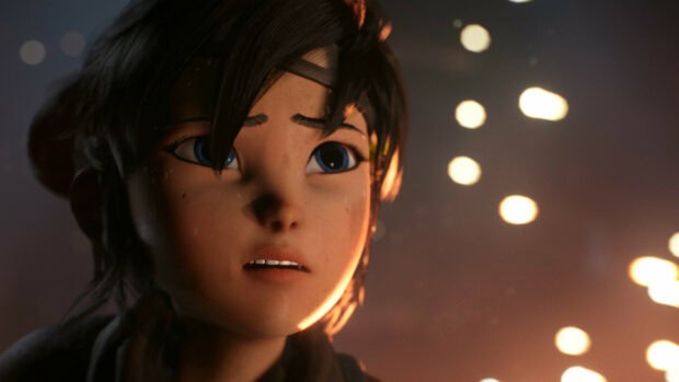A close up of Kena with glowing lights in the background, HD Desktop Wallpaper