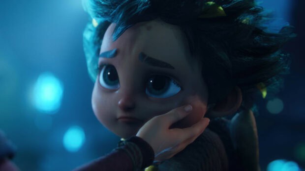A close up of a character from Kena Bridge Of Spirits in a tender moment, 4K Desktop Wallpaper