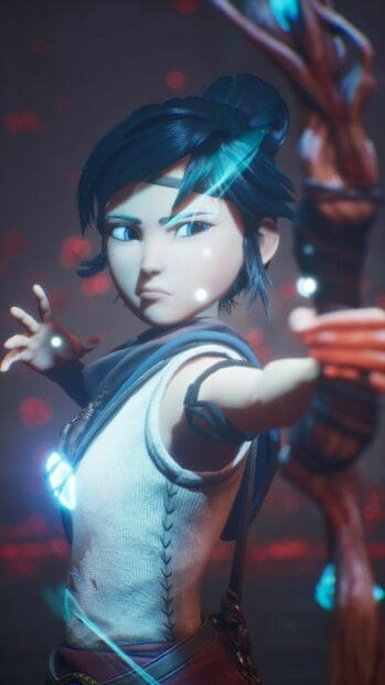 A focused Kena ready to shoot an arrow in Kena Bridge Of Spirits Wallpapers, HD Mobile Wallpaper