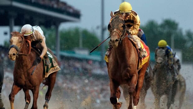 Jockeys compete during the Kentucky Derby horse race at Churchill Downs, HD Desktop Wallpaper