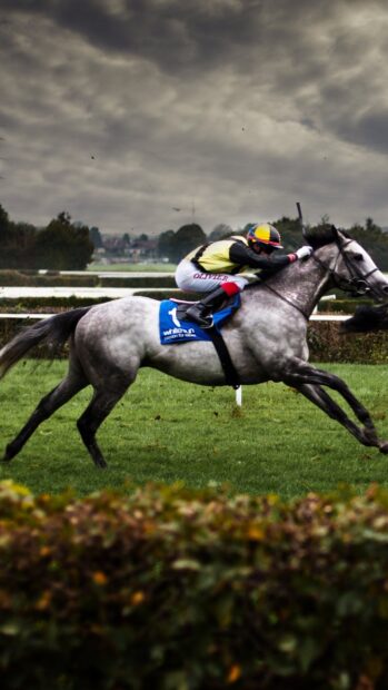 A jockey riding a horse during the Kentucky Derby race in cloudy weather, HD Mobile Wallpaper