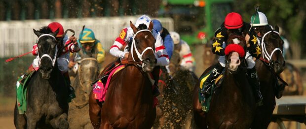 Four jockeys competing in a Kentucky Derby horse race, 2K Desktop Wallpaper