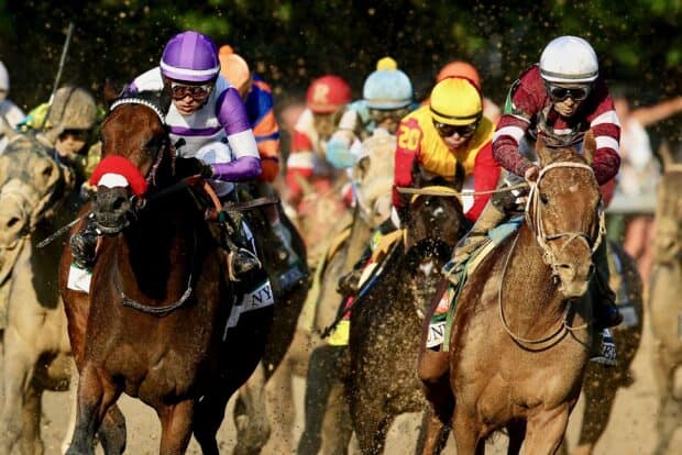 Jockeys compete in the Kentucky Derby horse race event, 2K Desktop Wallpaper