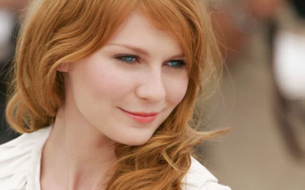 Kirsten Dunst features a soft smile and blue eyes in this close up shot, 2K Desktop Wallpaper