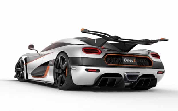 A Koenigsegg One sports car is shown from the rear with its aerodynamic features, 2K Desktop Wallpaper