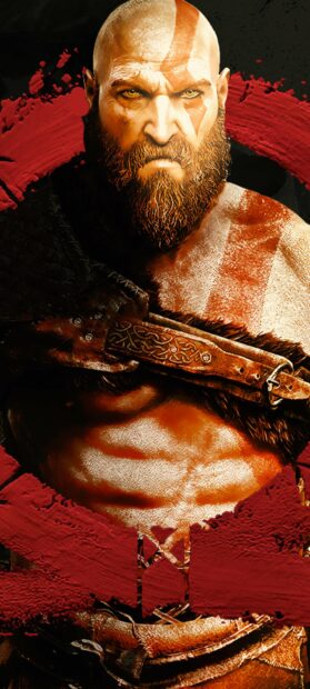 Kratos stands with his red war paint and battle armor in this God Of War Wallpapers, 2K Phone Wallpaper